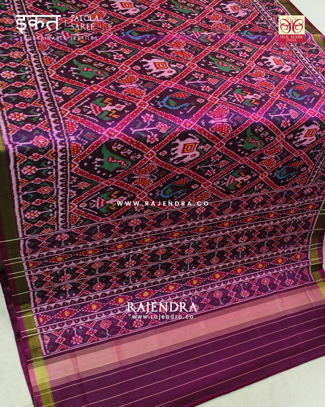 Traditional Nari Kunjar Pink Magenta Single Ikat Rajkot Patola Saree