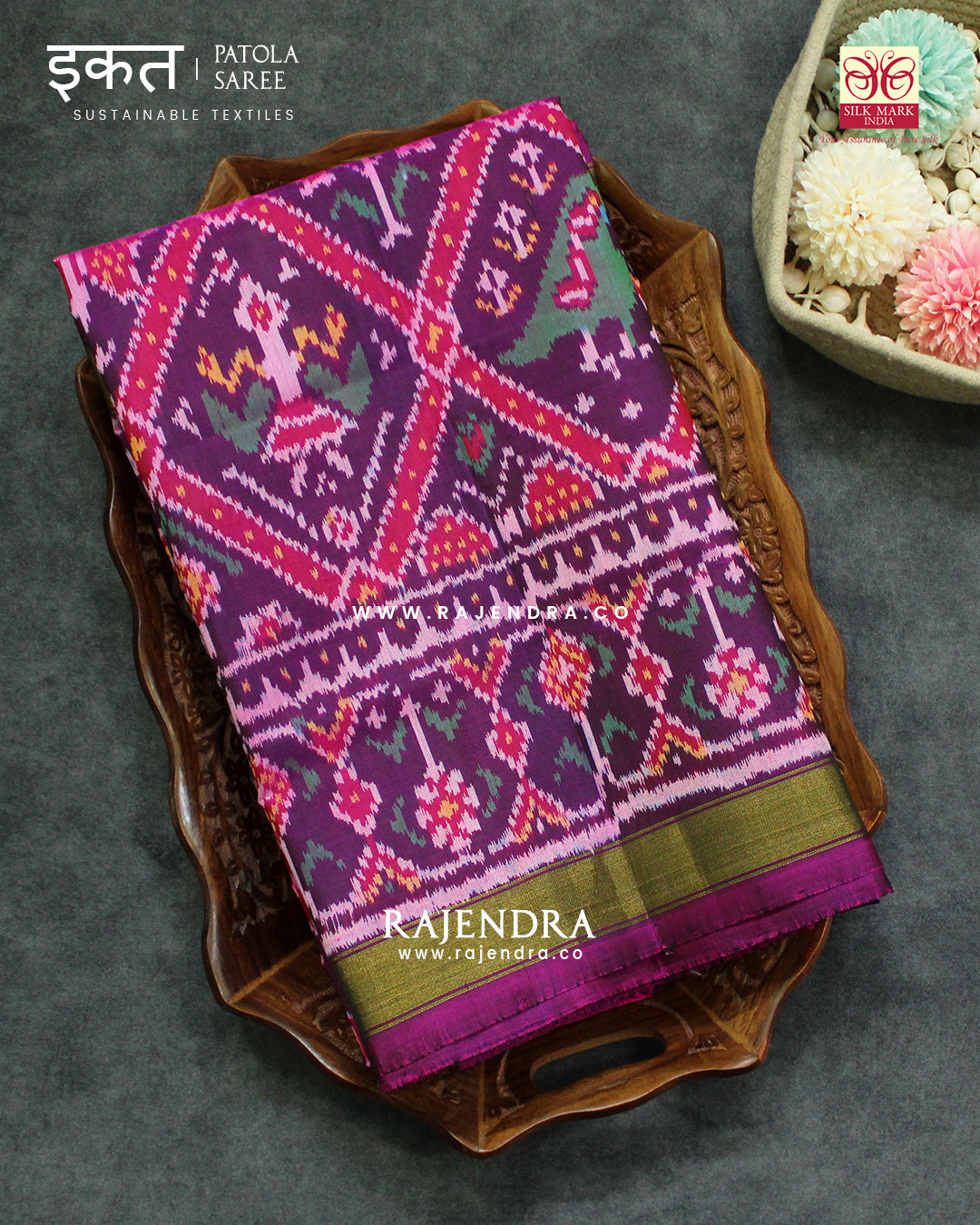 Traditional Nari Kunjar Pink Magenta Single Ikat Rajkot Patola Saree
