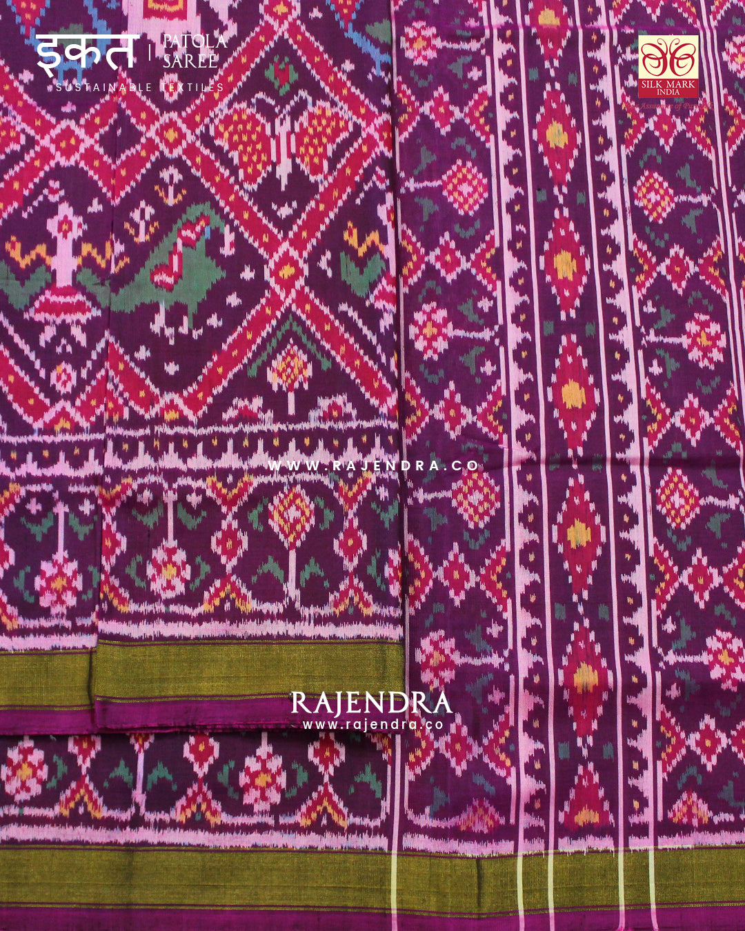Traditional Nari Kunjar Pink Magenta Single Ikat Rajkot Patola Saree
