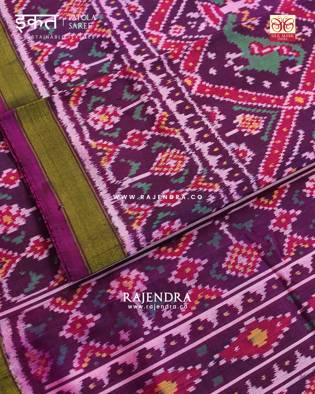 Traditional Nari Kunjar Pink Magenta Single Ikat Rajkot Patola Saree