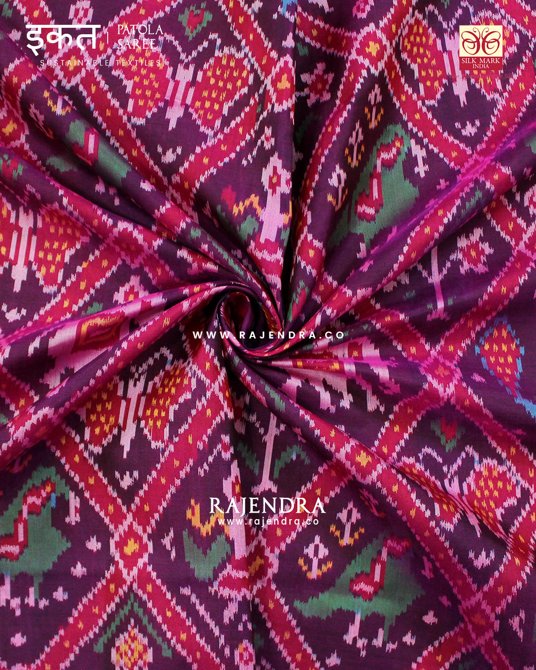 Traditional Nari Kunjar Pink Magenta Single Ikat Rajkot Patola Saree