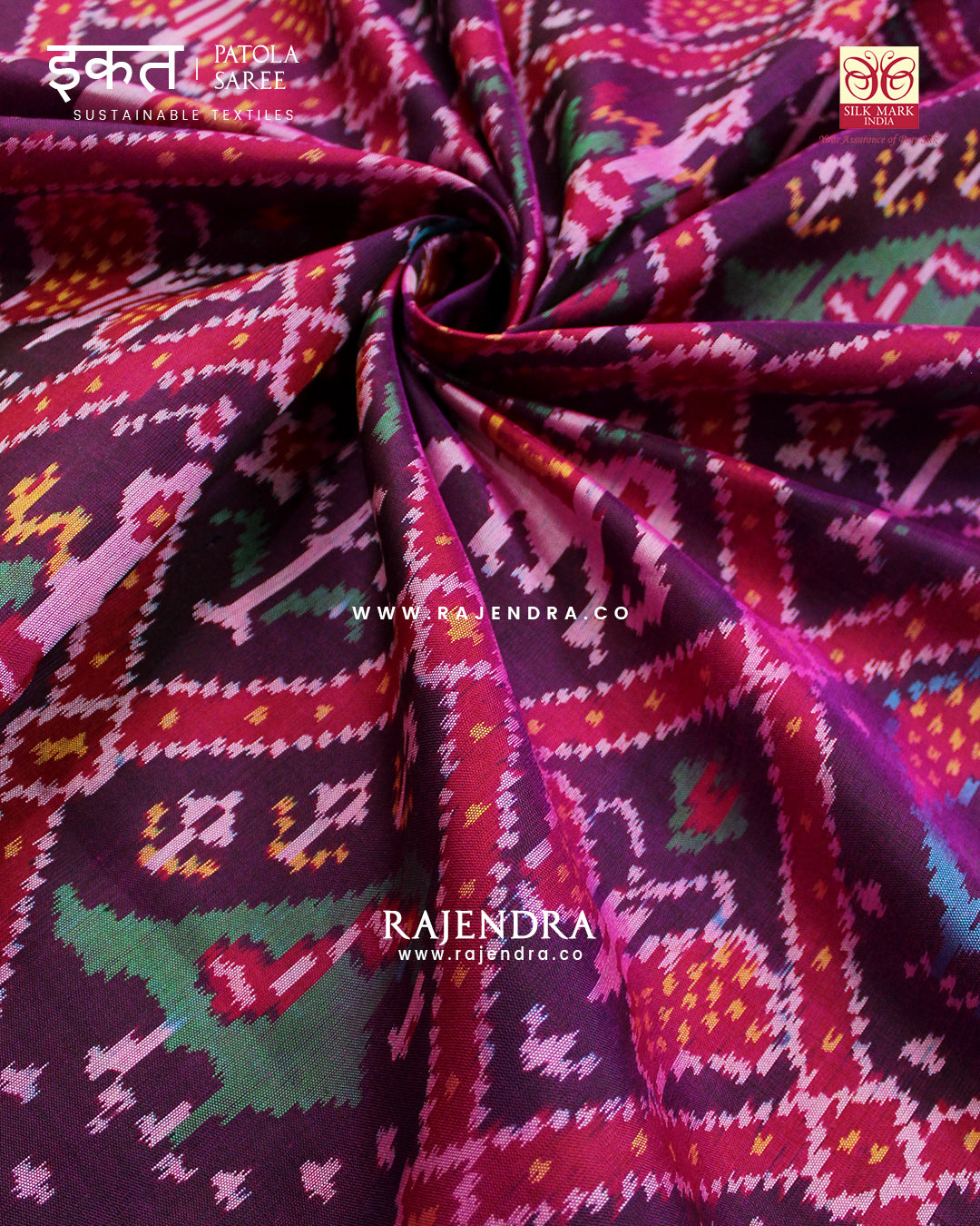 Traditional Nari Kunjar Pink Magenta Single Ikat Rajkot Patola Saree