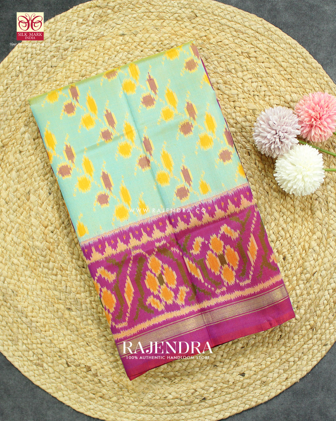 Exclusive Ambadal Design Pink and Light Blue Single Ikat Rajkot Patola Saree