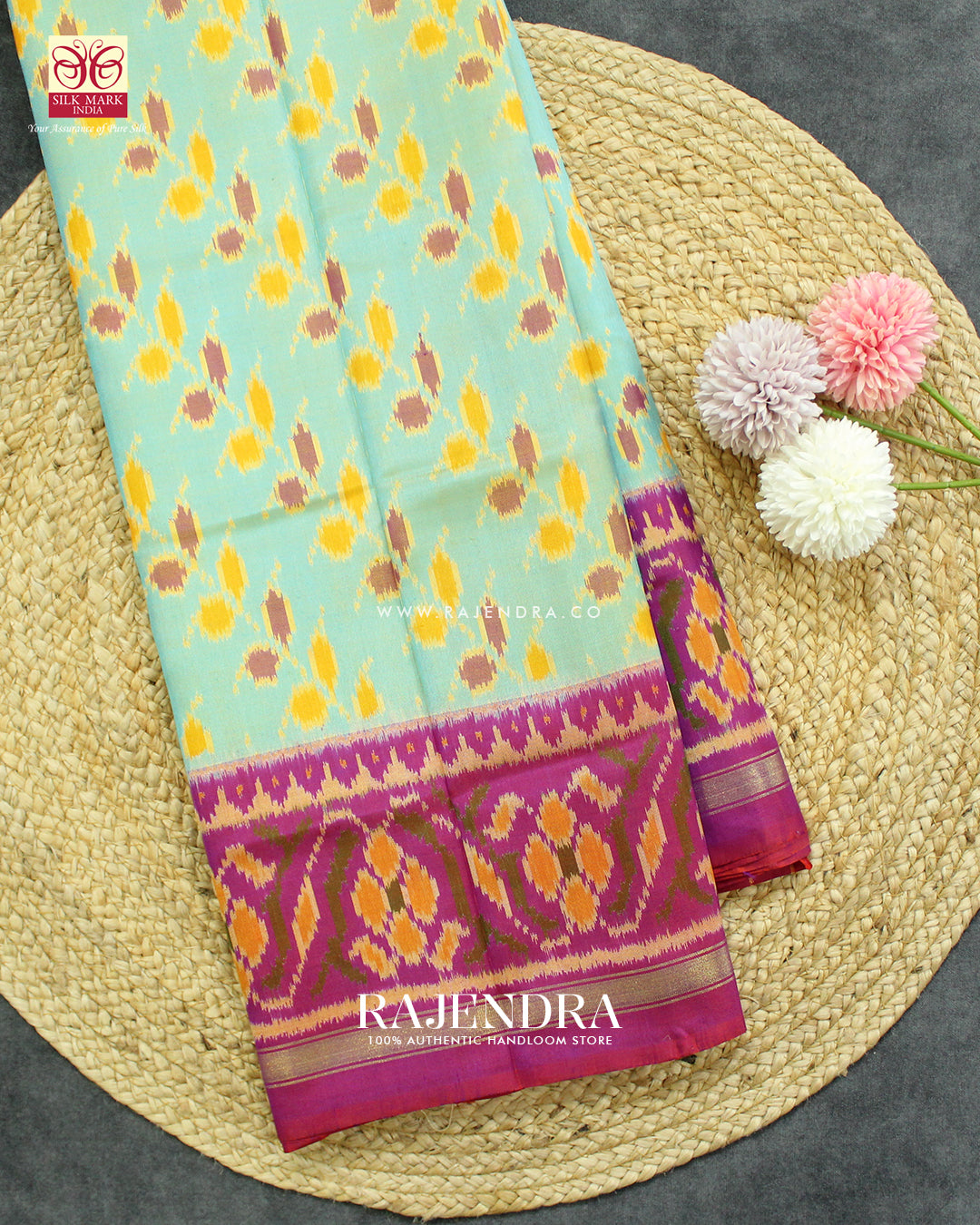 Exclusive Ambadal Design Pink and Light Blue Single Ikat Rajkot Patola Saree
