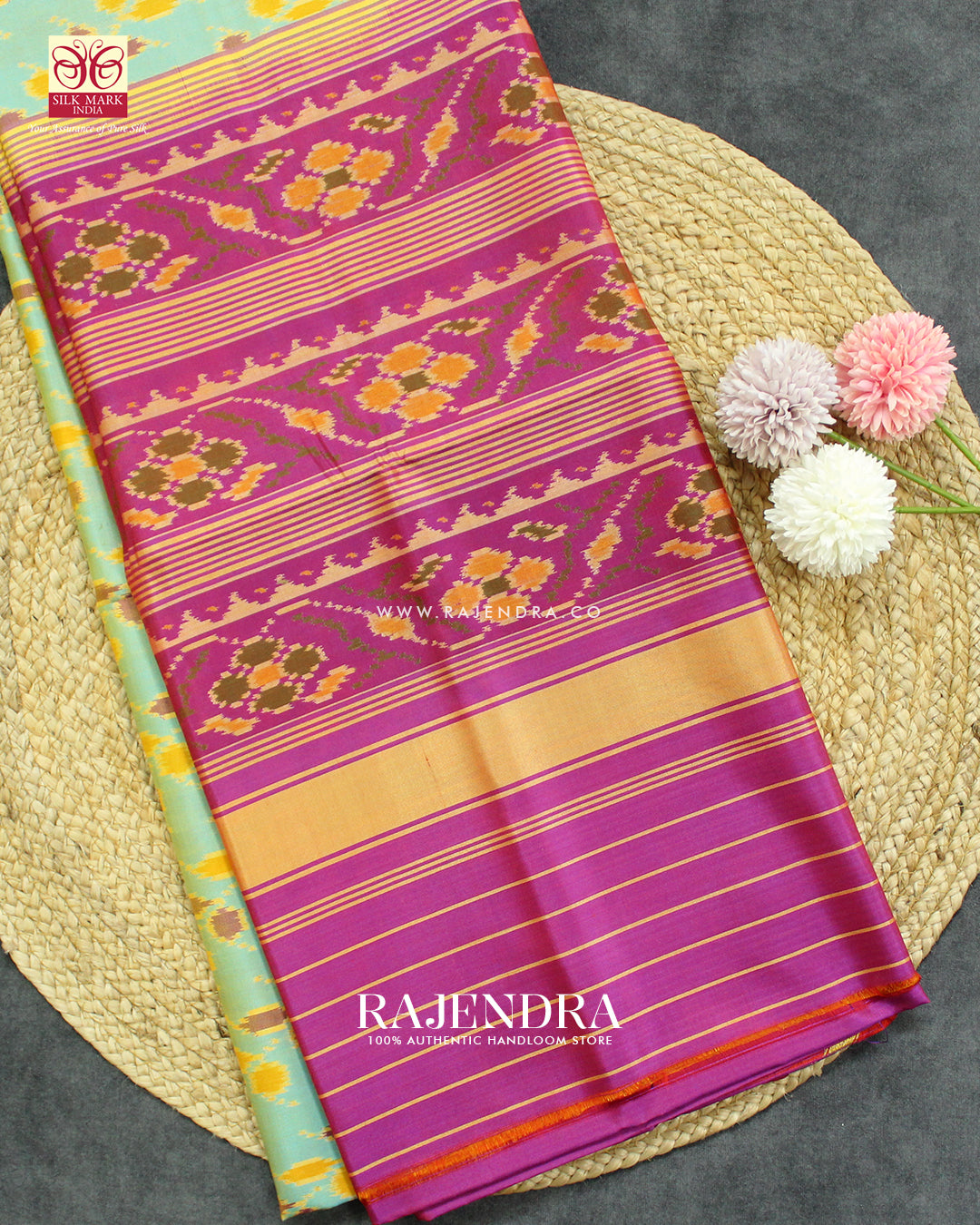Exclusive Ambadal Design Pink and Light Blue Single Ikat Rajkot Patola Saree