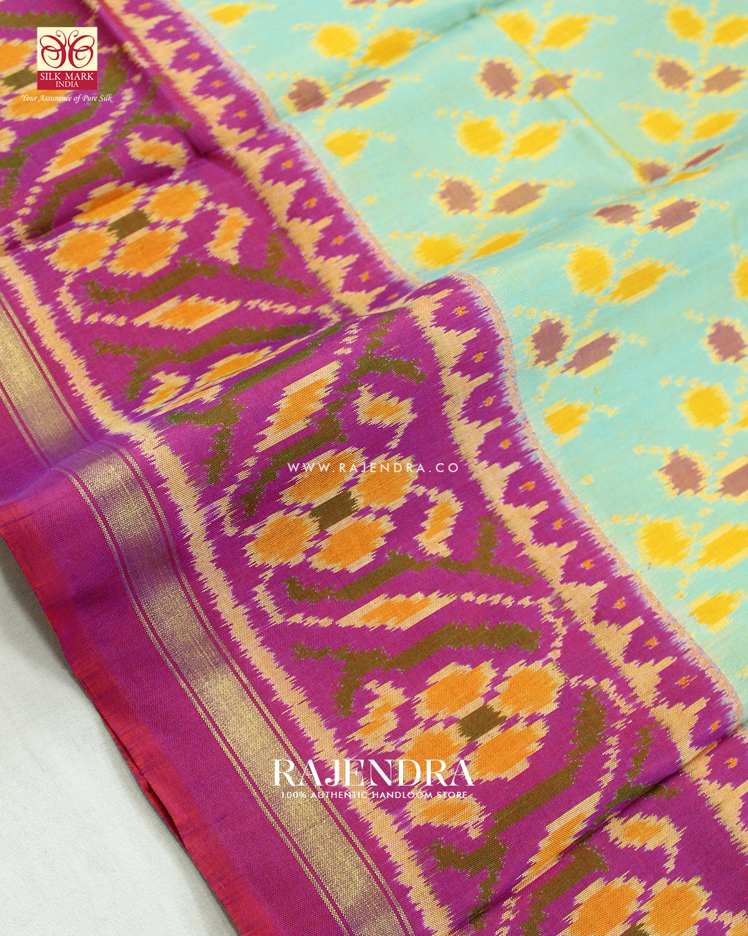 Exclusive Ambadal Design Pink and Light Blue Single Ikat Rajkot Patola Saree