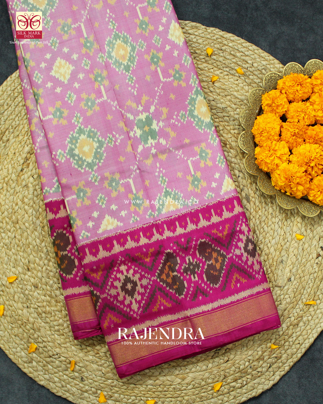 Traditional Navratna Design Baby Pink and Pink Single Ikat Rajkot Patola Saree