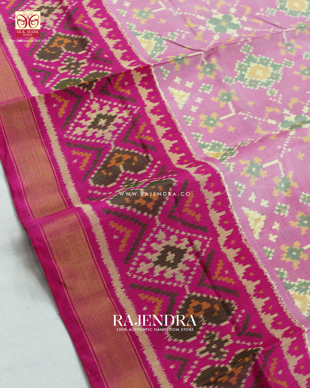 Traditional Navratna Design Baby Pink and Pink Single Ikat Rajkot Patola Saree