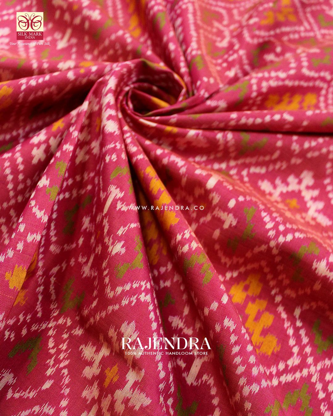 Traditional Panchanda Design Pink Single Ikat Rajkot Patola Saree