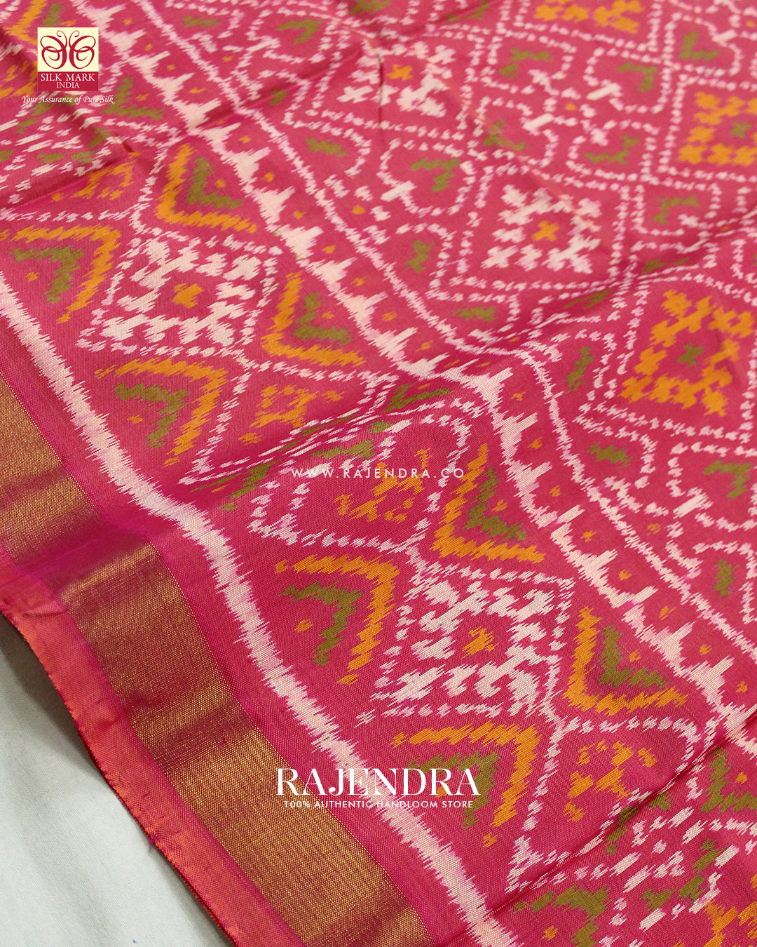 Traditional Panchanda Design Pink Single Ikat Rajkot Patola Saree