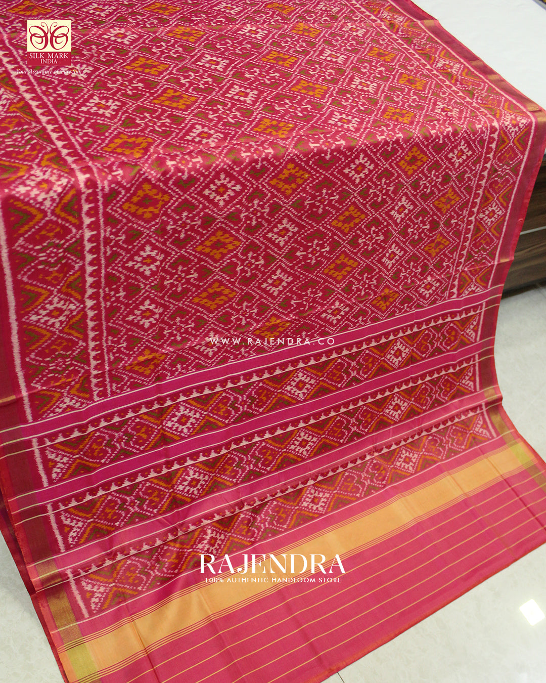 Traditional Panchanda Design Pink Single Ikat Rajkot Patola Saree