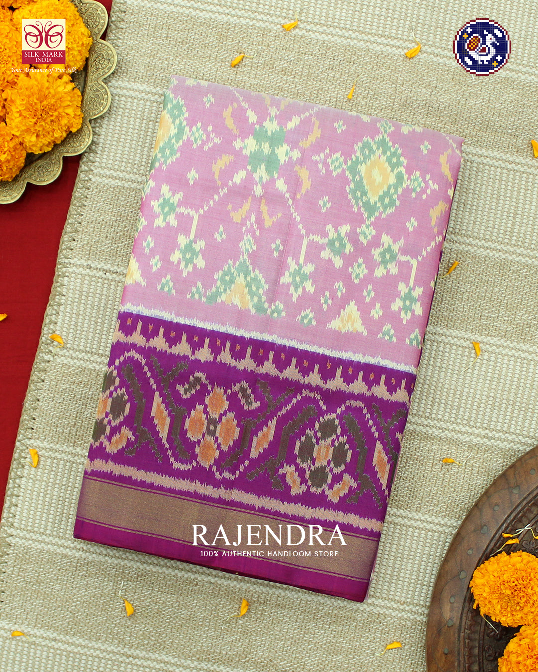 Traditional Navratna Design Baby Pink and Purple Rajkot Patola Saree