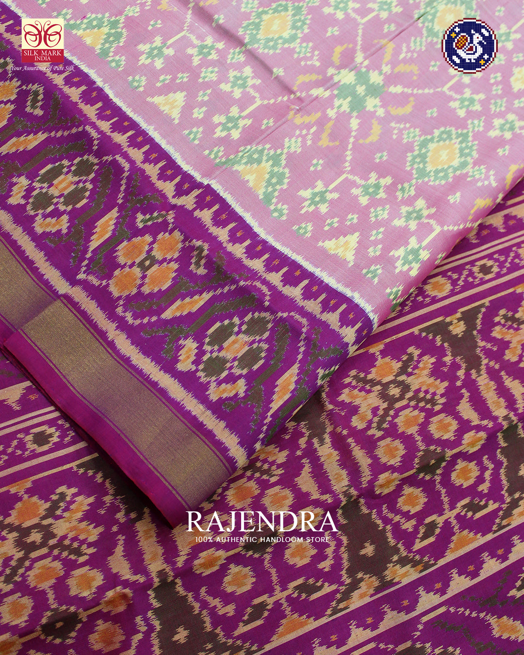 Traditional Navratna Design Baby Pink and Purple Rajkot Patola Saree