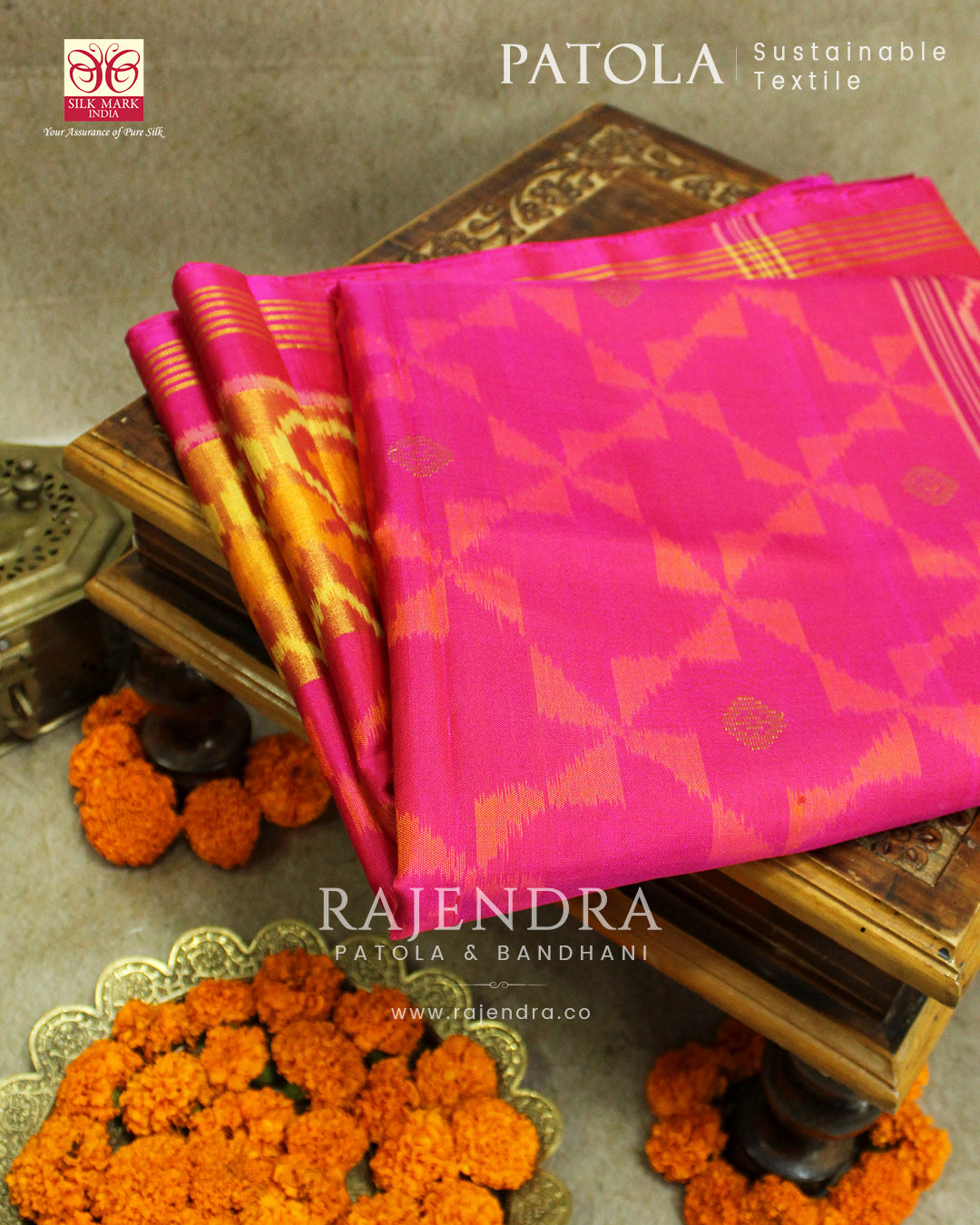 Exclusive Banarasi Butta Pink Single Ikat Rajkot Patola Saree