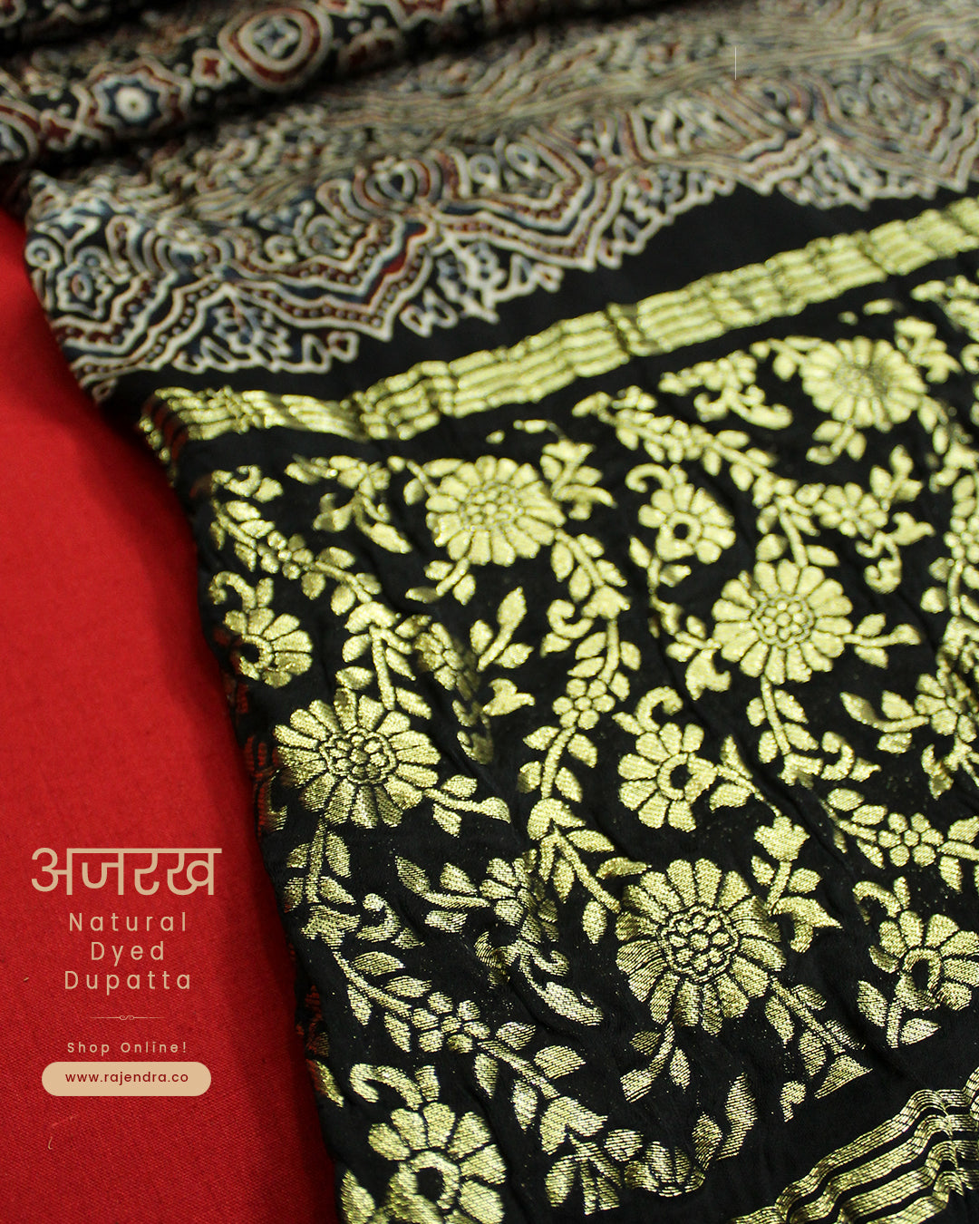 Traditional Black Ajrakh Natural Dyed Modal Silk Dupatta
