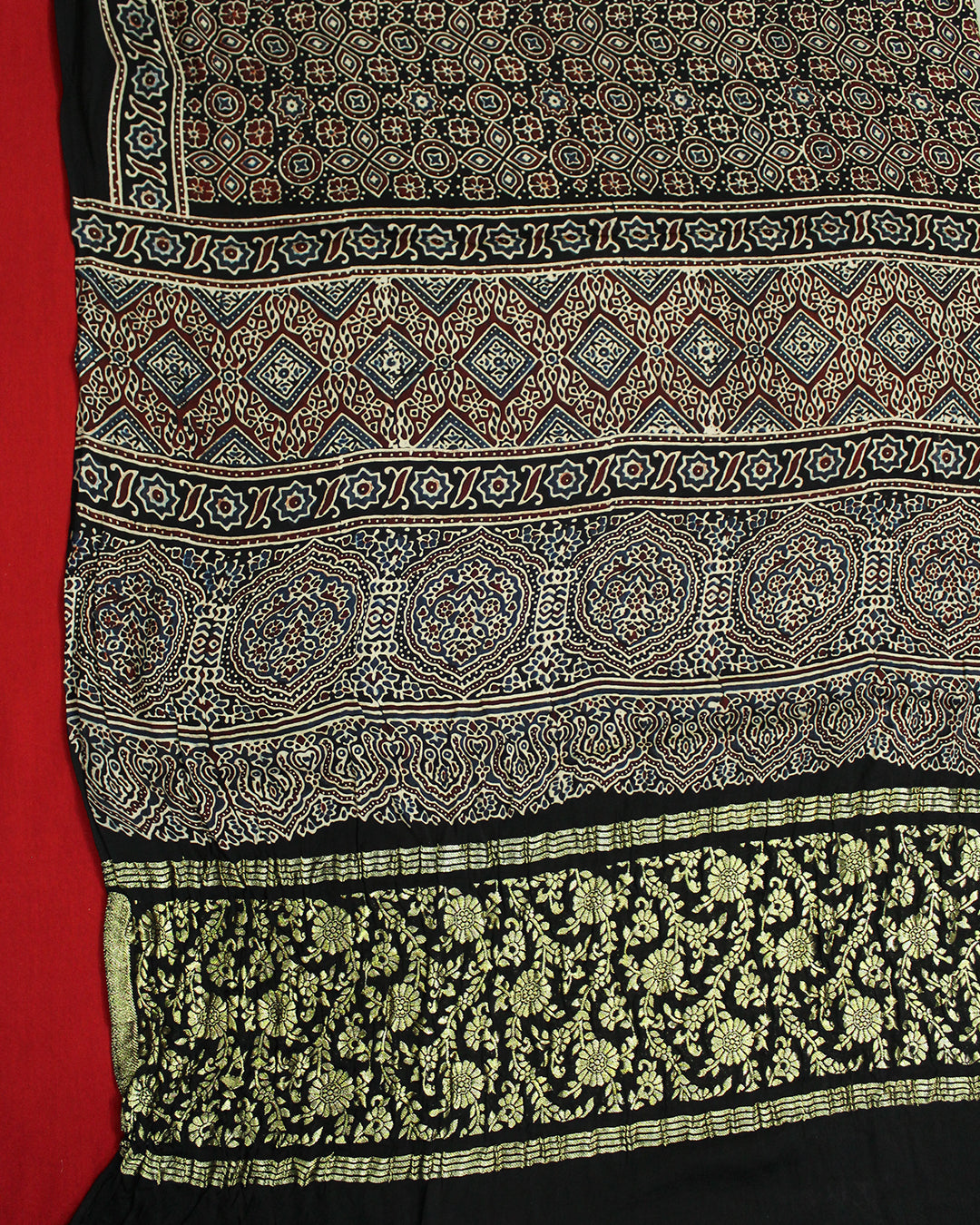 Traditional Black Ajrakh Natural Dyed Modal Silk Dupatta