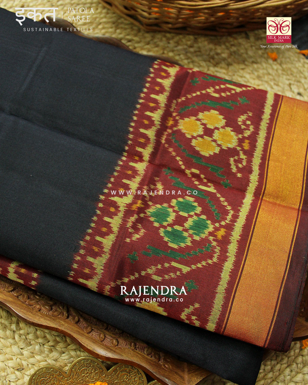 Exclusive Maroon Black Gala Border Single Ikat Rajkot Patola Saree
