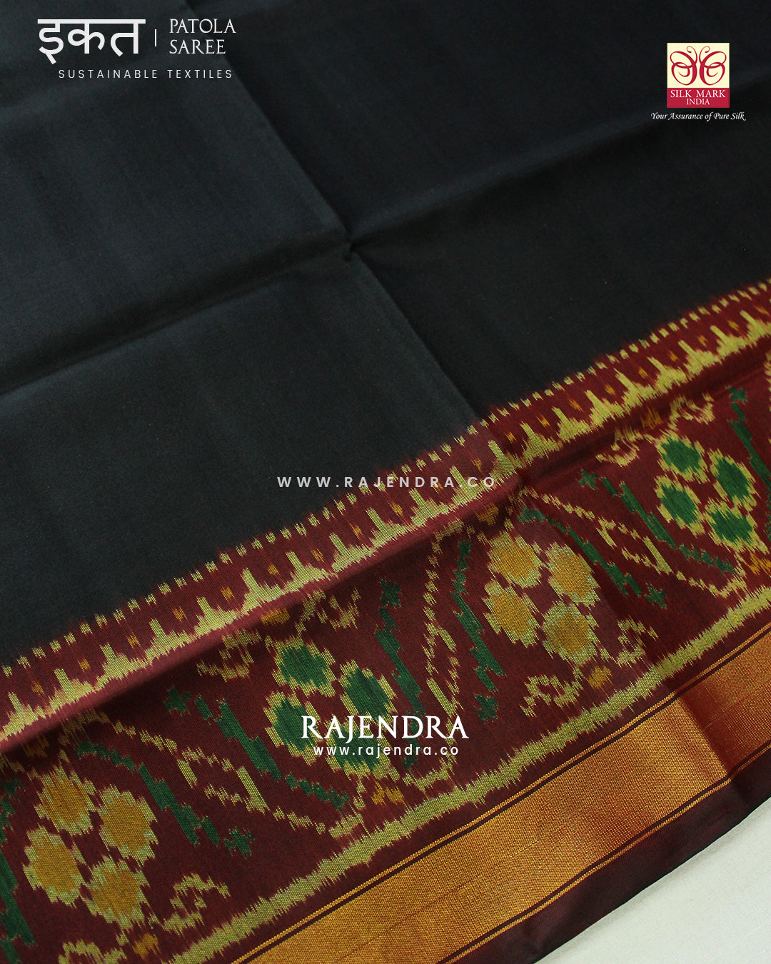 Exclusive Maroon Black Gala Border Single Ikat Rajkot Patola Saree