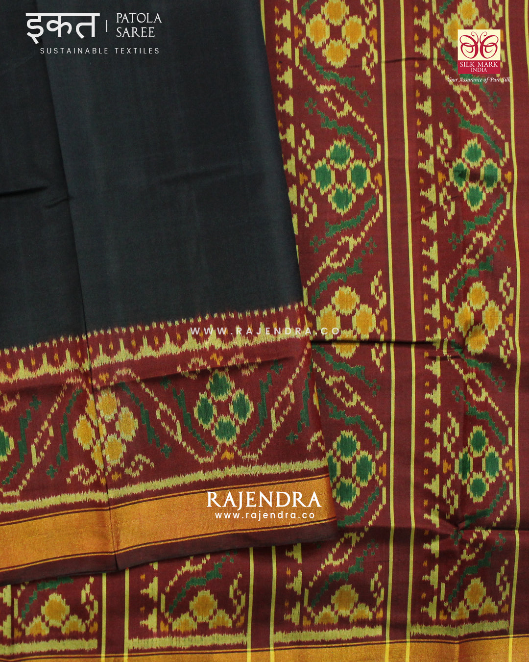 Exclusive Maroon Black Gala Border Single Ikat Rajkot Patola Saree