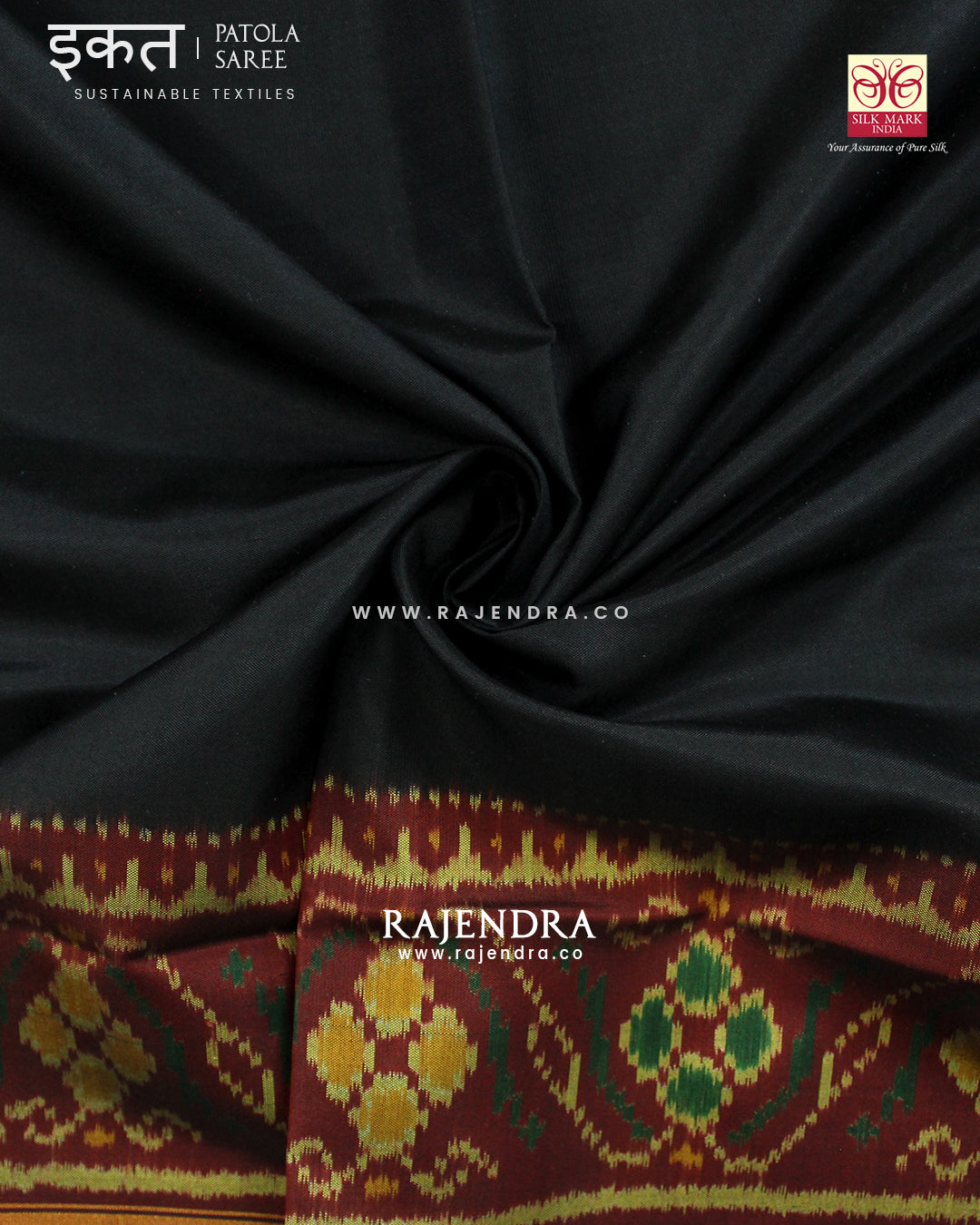 Exclusive Maroon Black Gala Border Single Ikat Rajkot Patola Saree