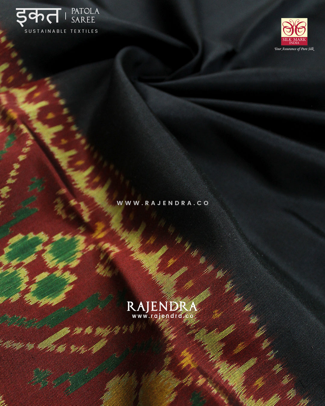Exclusive Maroon Black Gala Border Single Ikat Rajkot Patola Saree