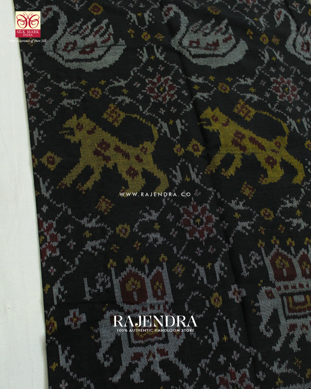 Handwoven Elephant Motif Design Black Woolen Patola Shawls