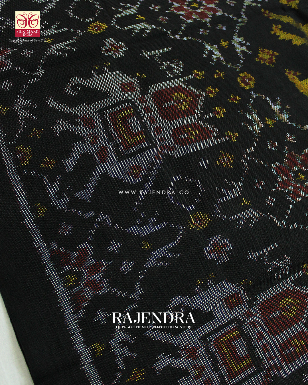Handwoven Elephant Motif Design Black Woolen Patola Shawls