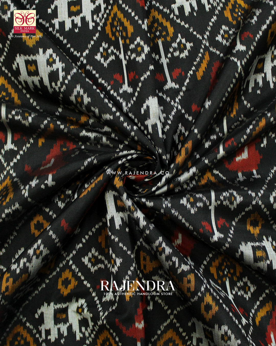 Traditional Hathi Popat Design Black Rajkot Patola Saree