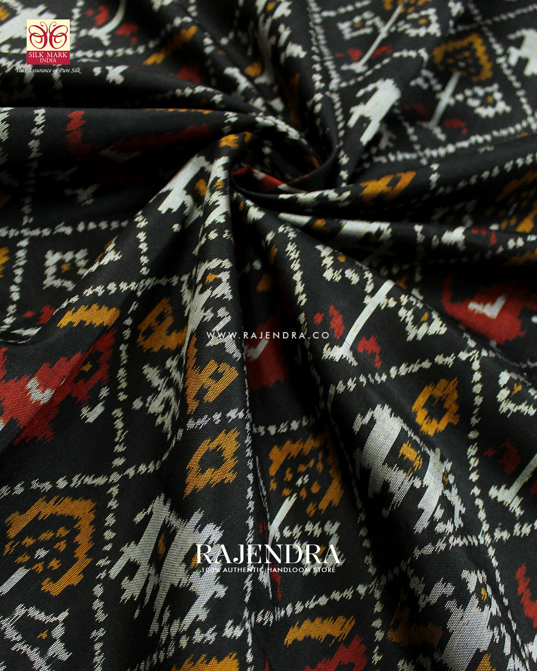 Traditional Hathi Popat Design Black Rajkot Patola Saree