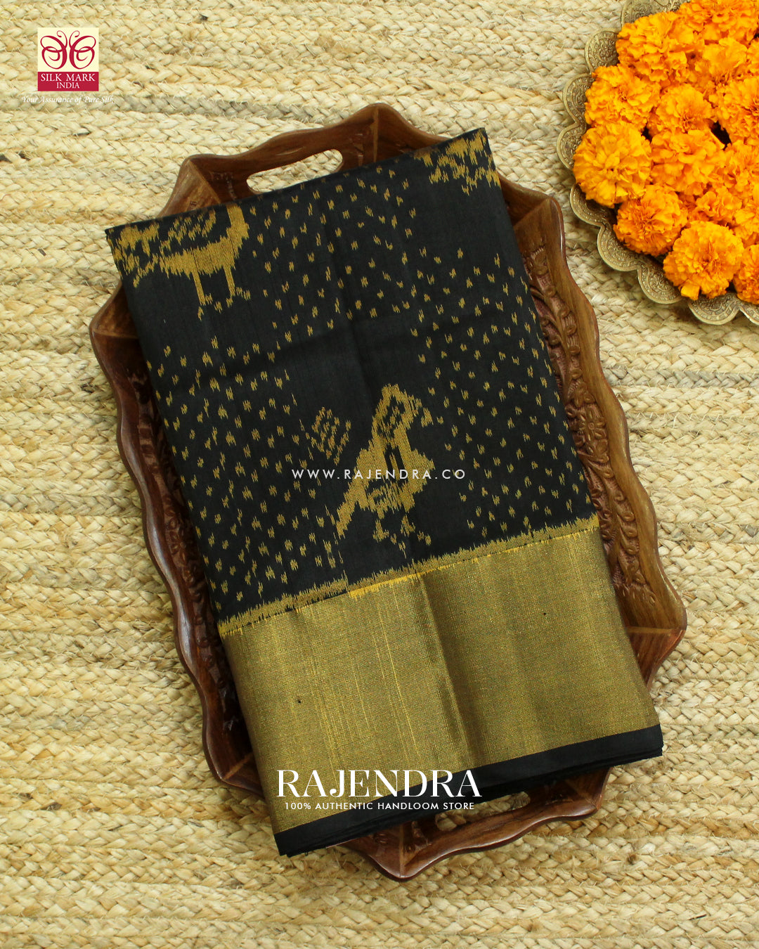 Exclusive Hathi Popat Design Black Single Ikat Rajkot Patola Saree