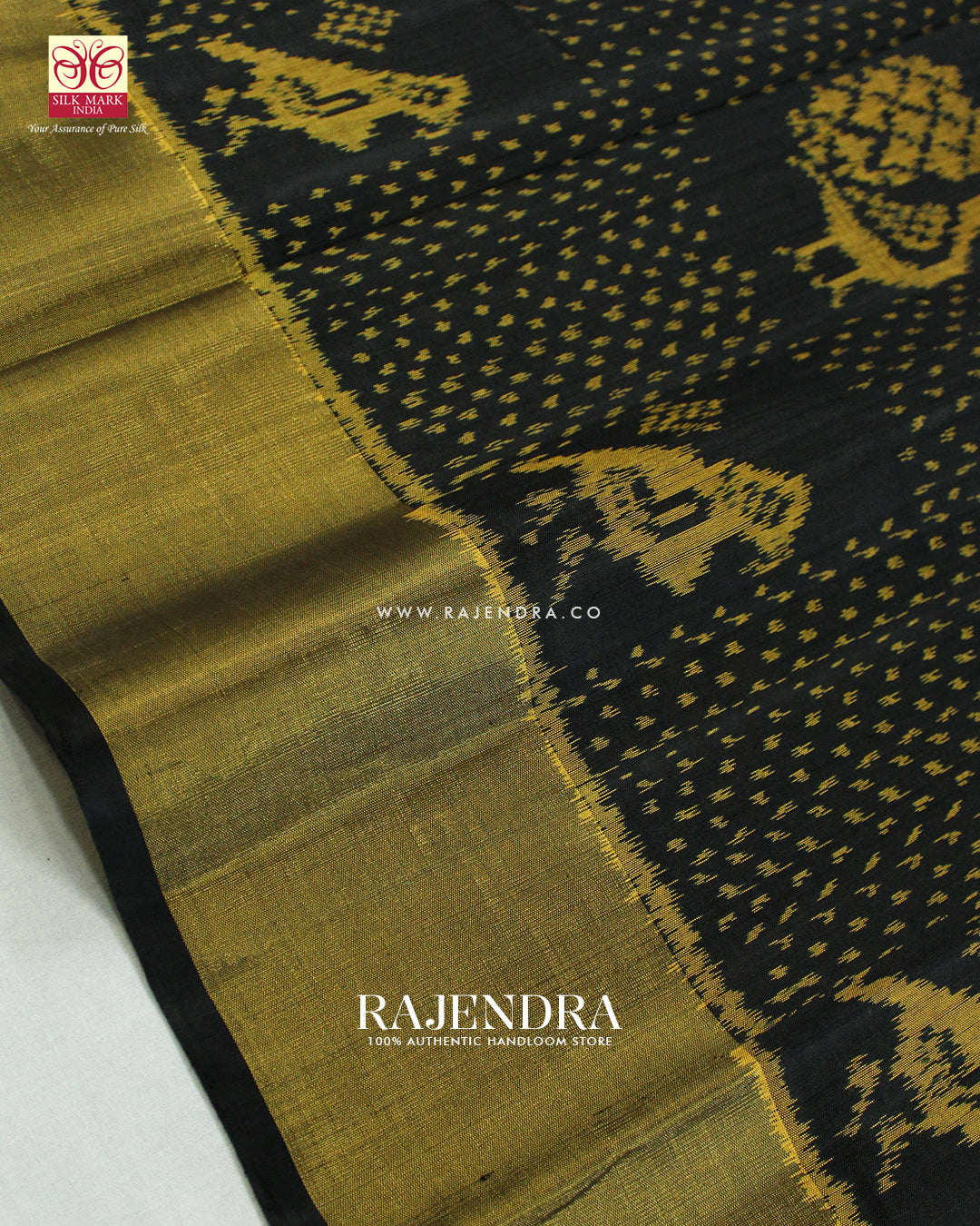 Exclusive Hathi Popat Design Black Single Ikat Rajkot Patola Saree