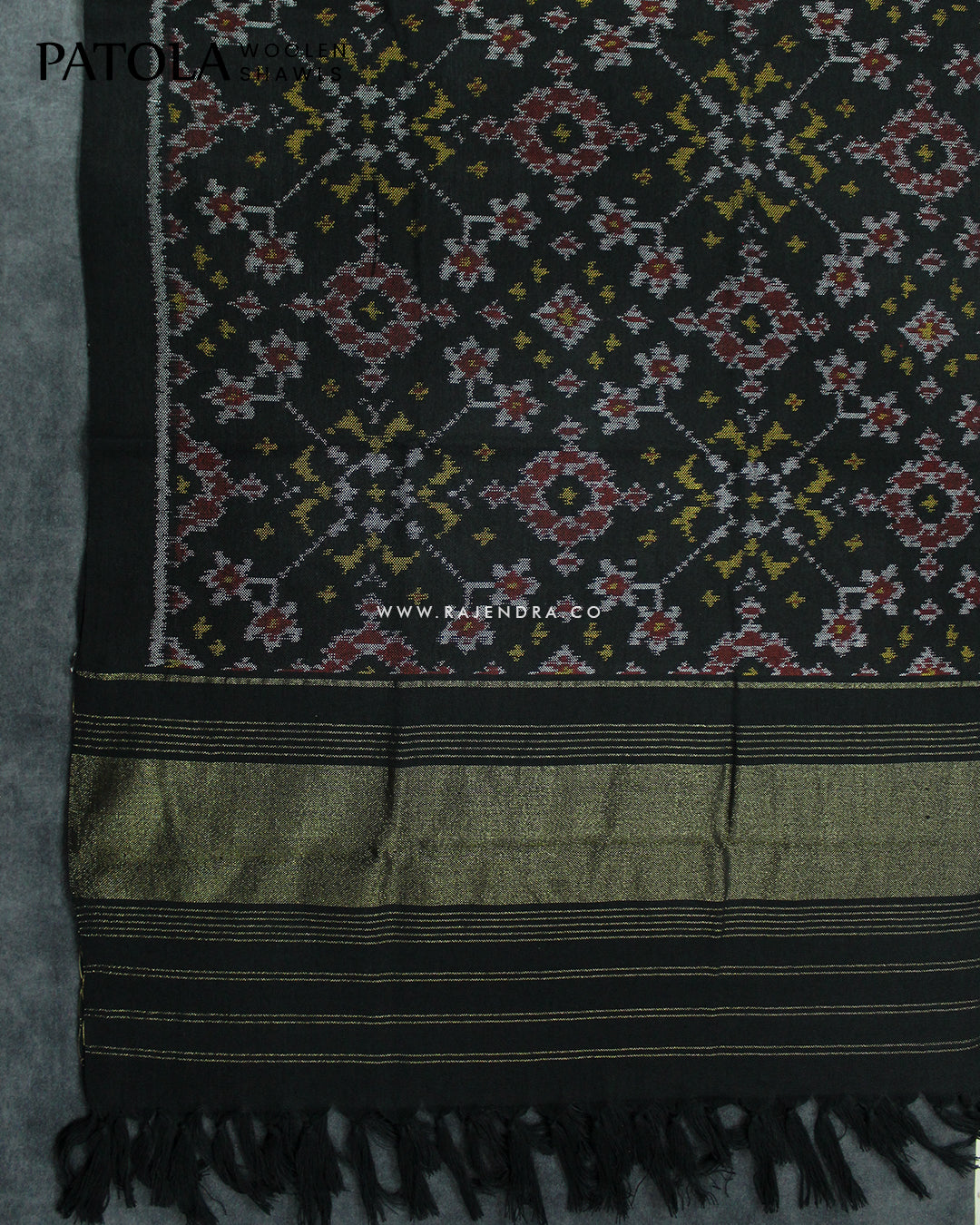 Handwoven Navratna Design Black Woolen Patola Shawls