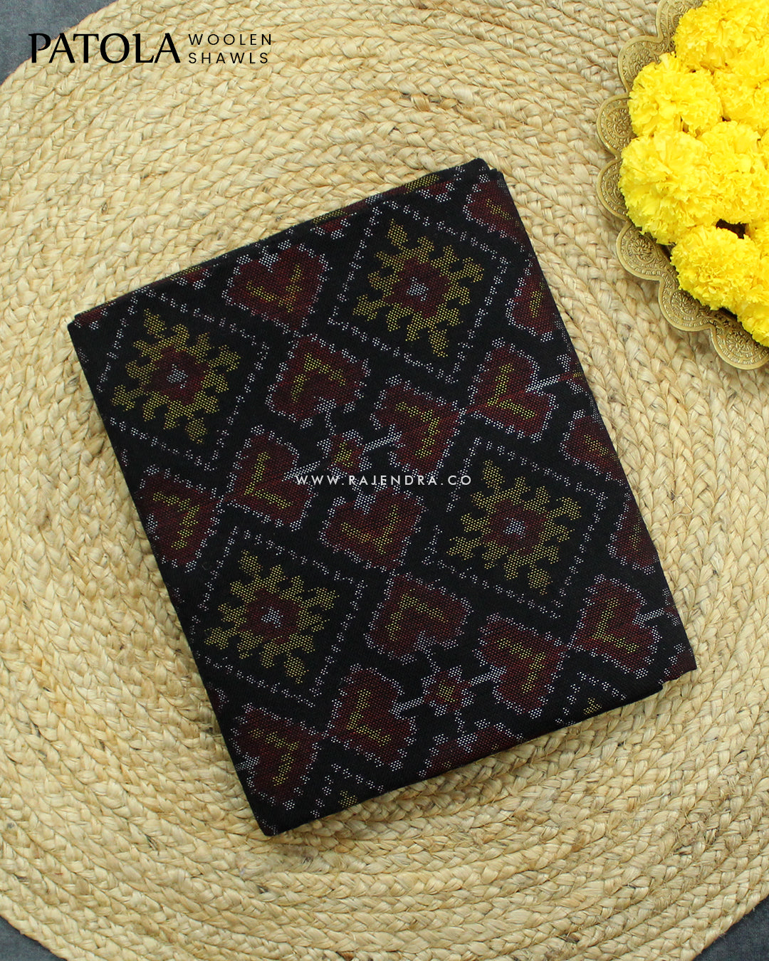 Handwoven Panchanda Design Black Woolen Patola Shawls