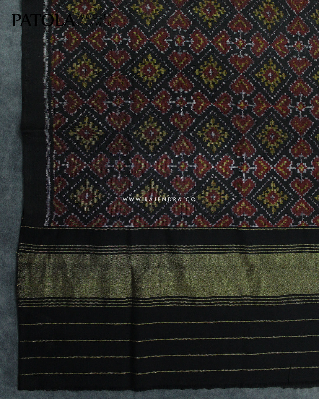 Handwoven Panchanda Design Black Woolen Patola Shawls