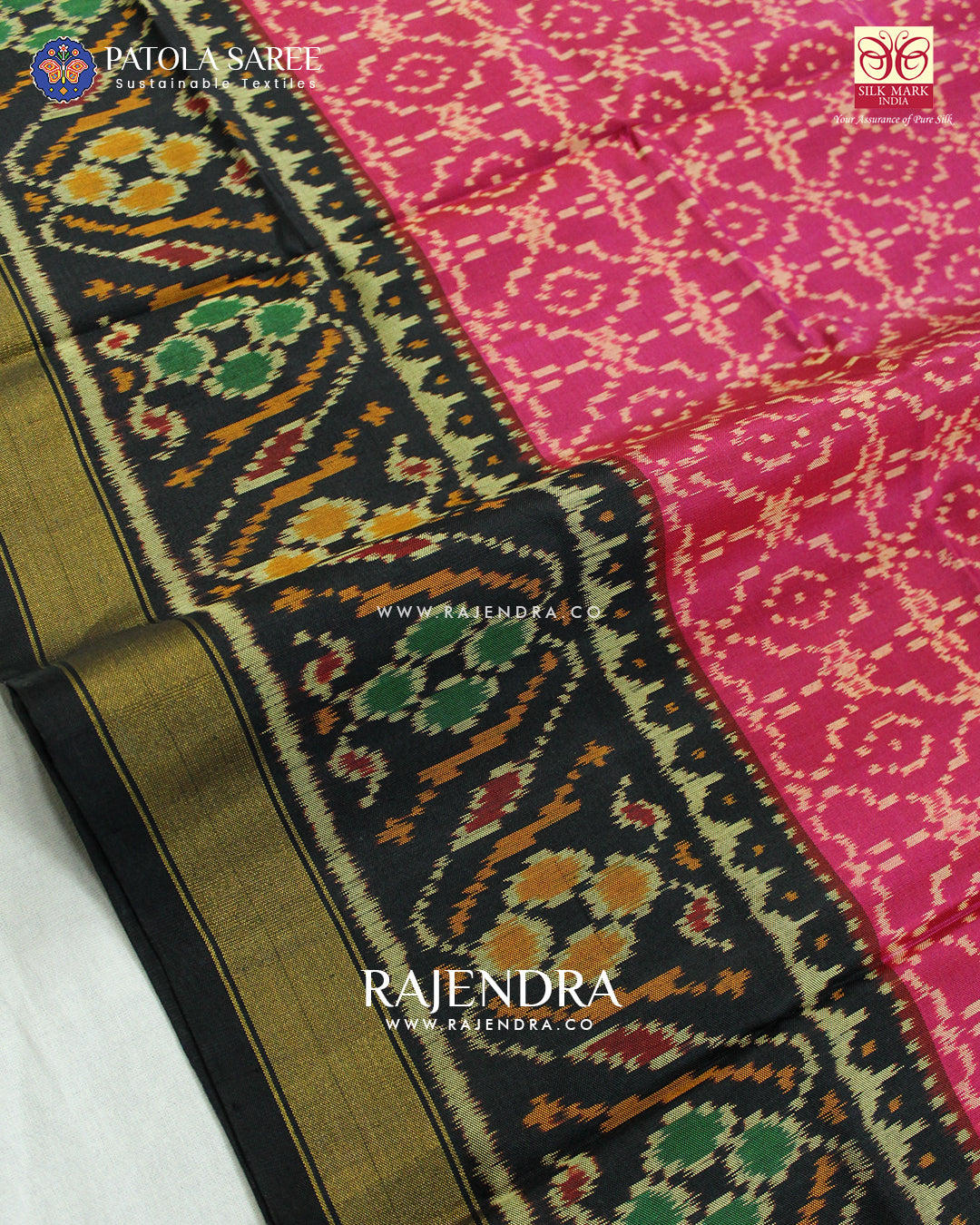 Traditional Buttonful Design Black and Pink Single Ikat Rajkot Patola Saree