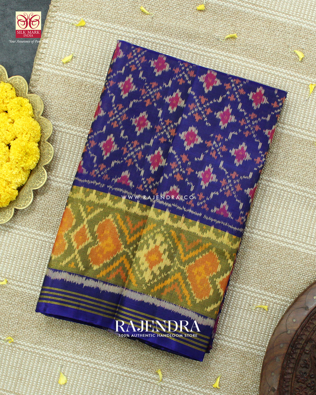 Traditional Buttonful Design Blue Single Ikat Rajkot Patola Saree