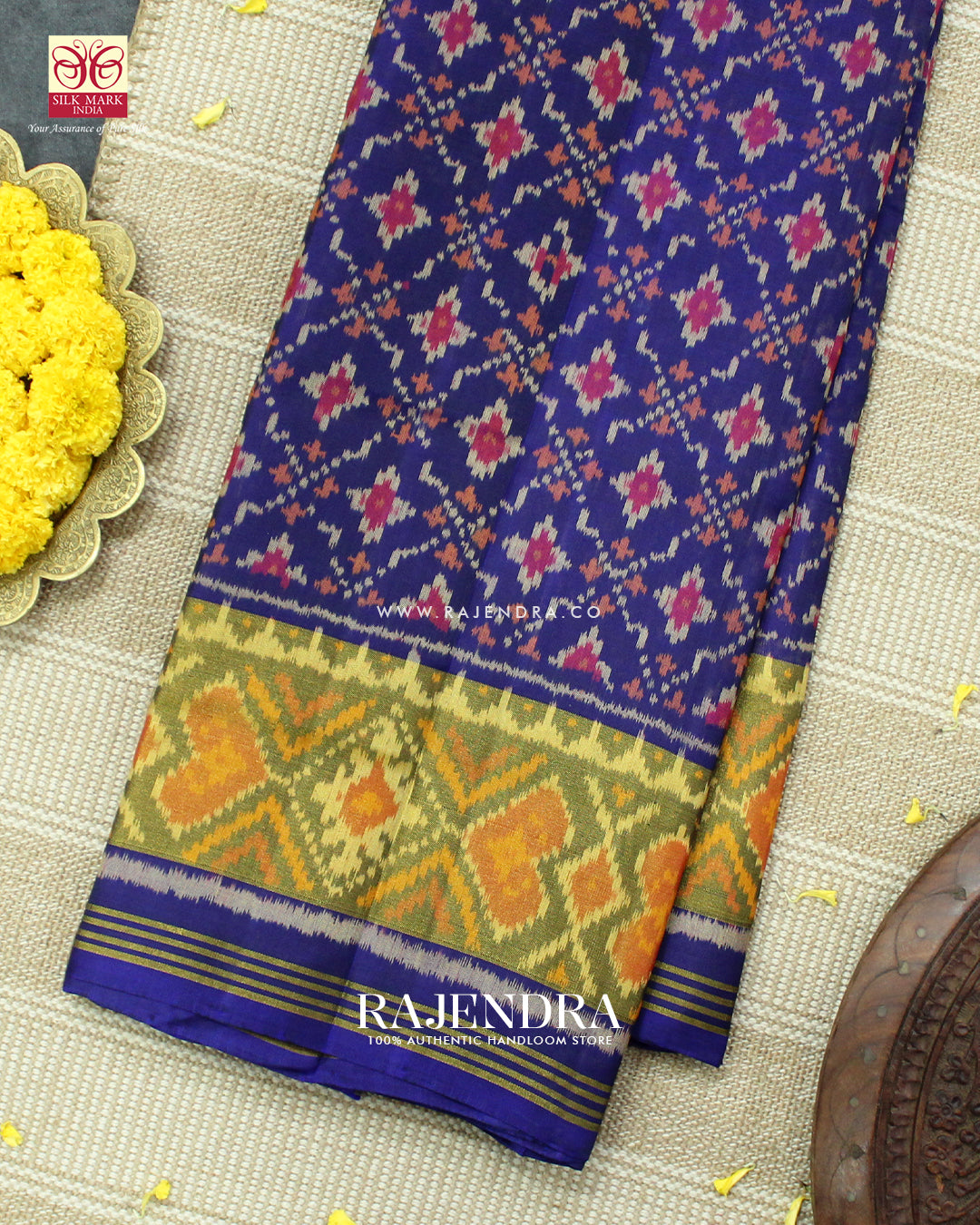 Traditional Buttonful Design Blue Single Ikat Rajkot Patola Saree