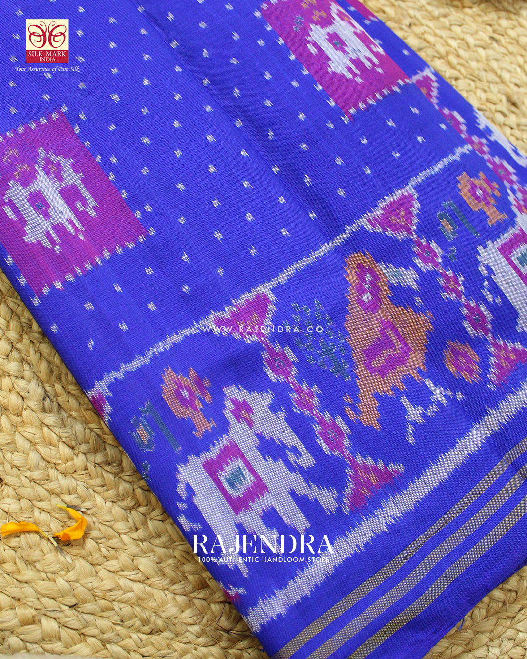 Traditional Hathi Popat Blue Ikat Rajkot Patola Saree