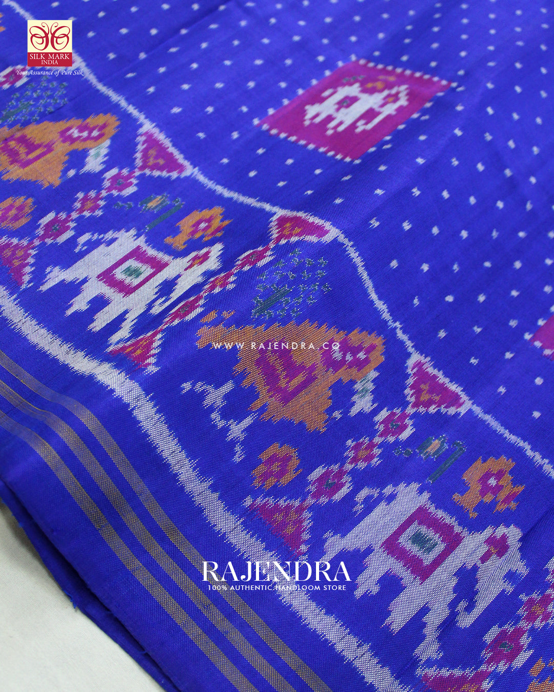Traditional Hathi Popat Blue Ikat Rajkot Patola Saree