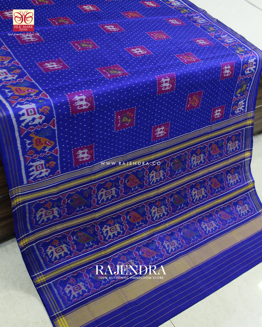 Traditional Hathi Popat Blue Ikat Rajkot Patola Saree