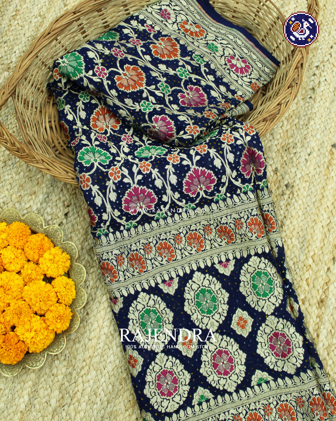 Traditional Meenakari Blue Banarasi Bandhani Dupatta