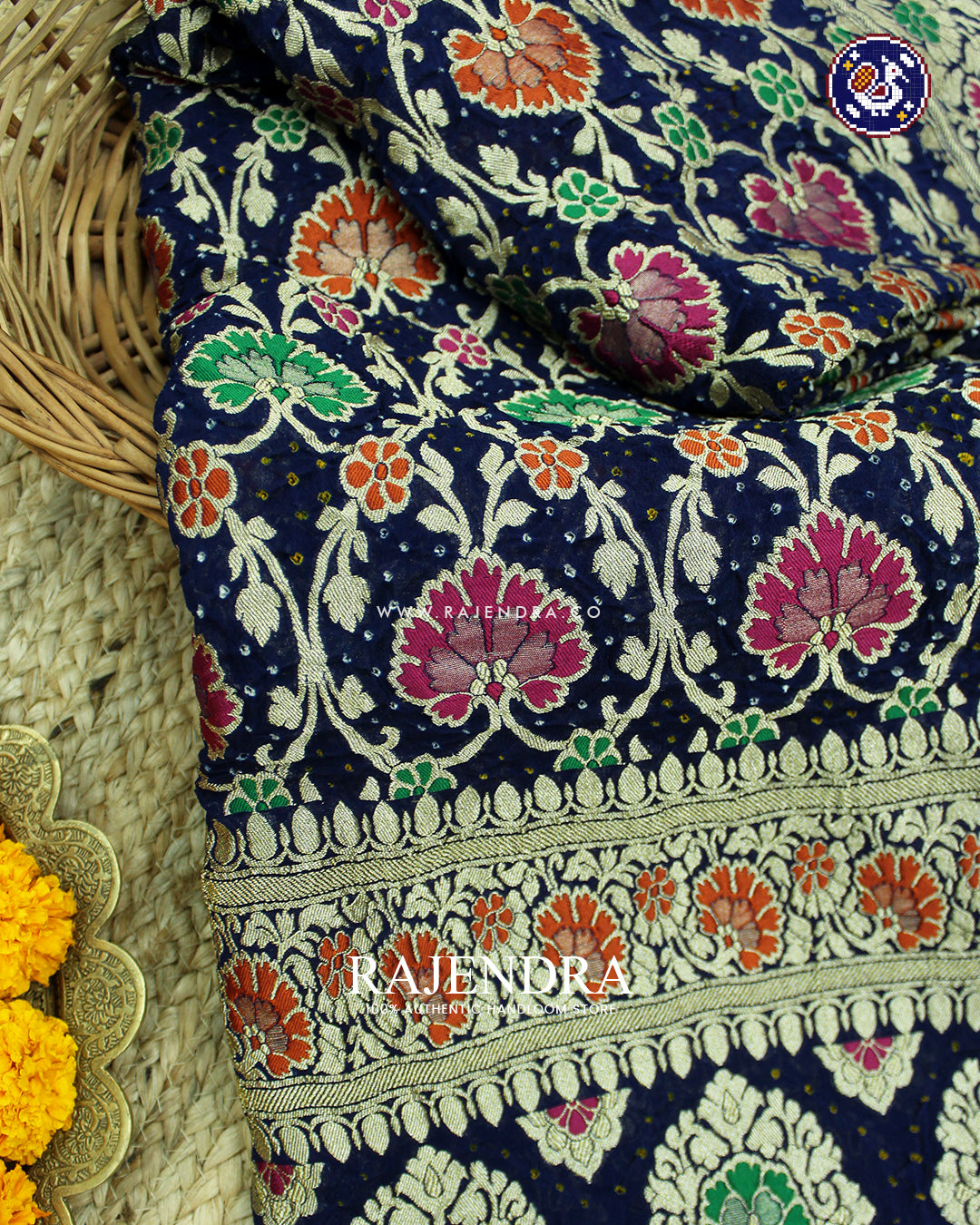 Traditional Meenakari Blue Banarasi Bandhani Dupatta