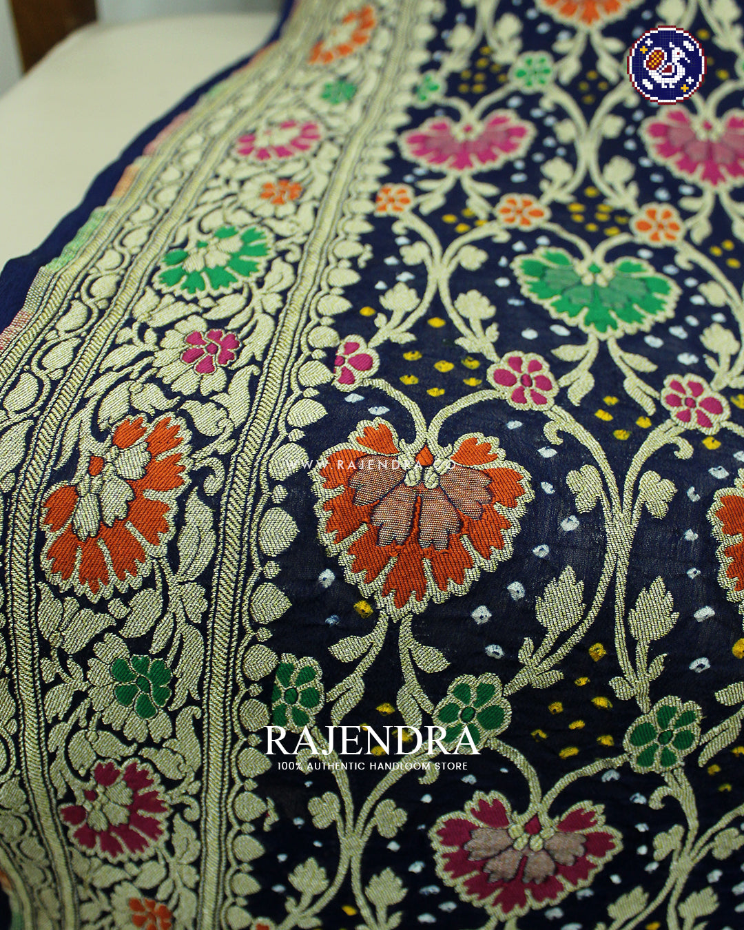 Traditional Meenakari Blue Banarasi Bandhani Dupatta