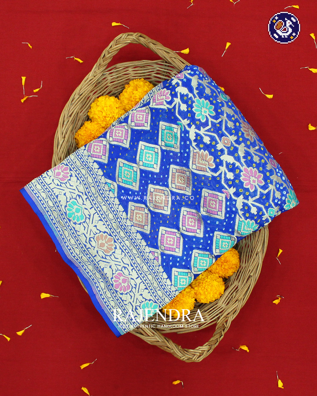 Traditional Meenakari Blue Pure Georgette Banarasi Bandhani Saree