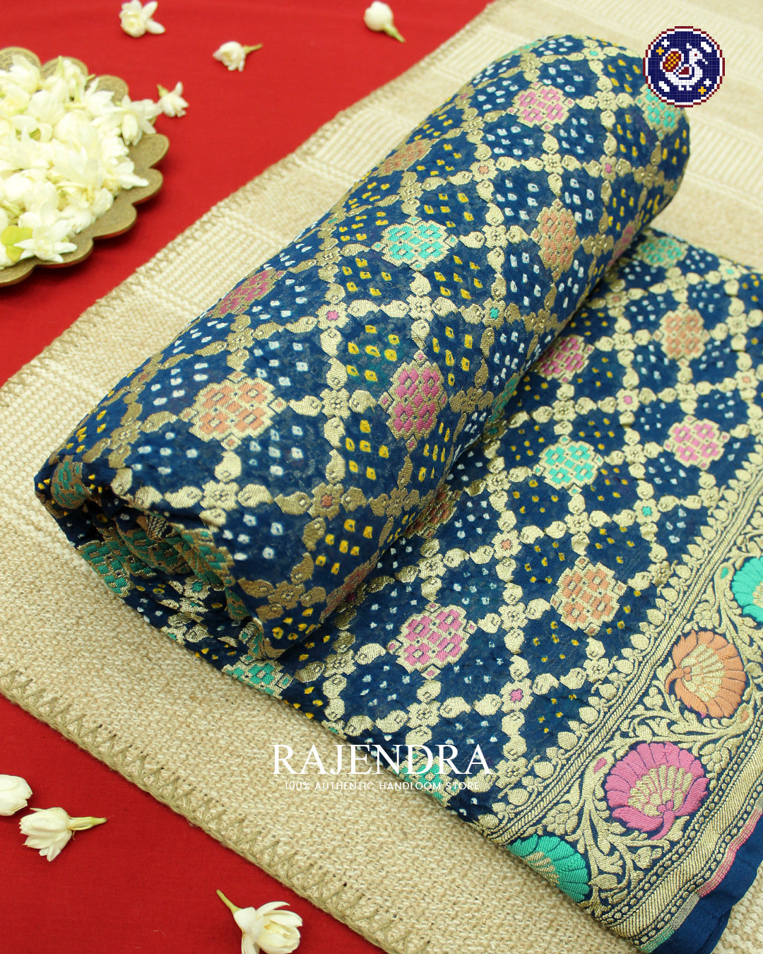 Traditional Meenakari Khadi Georgette Blue Banarasi Bandhani Saree
