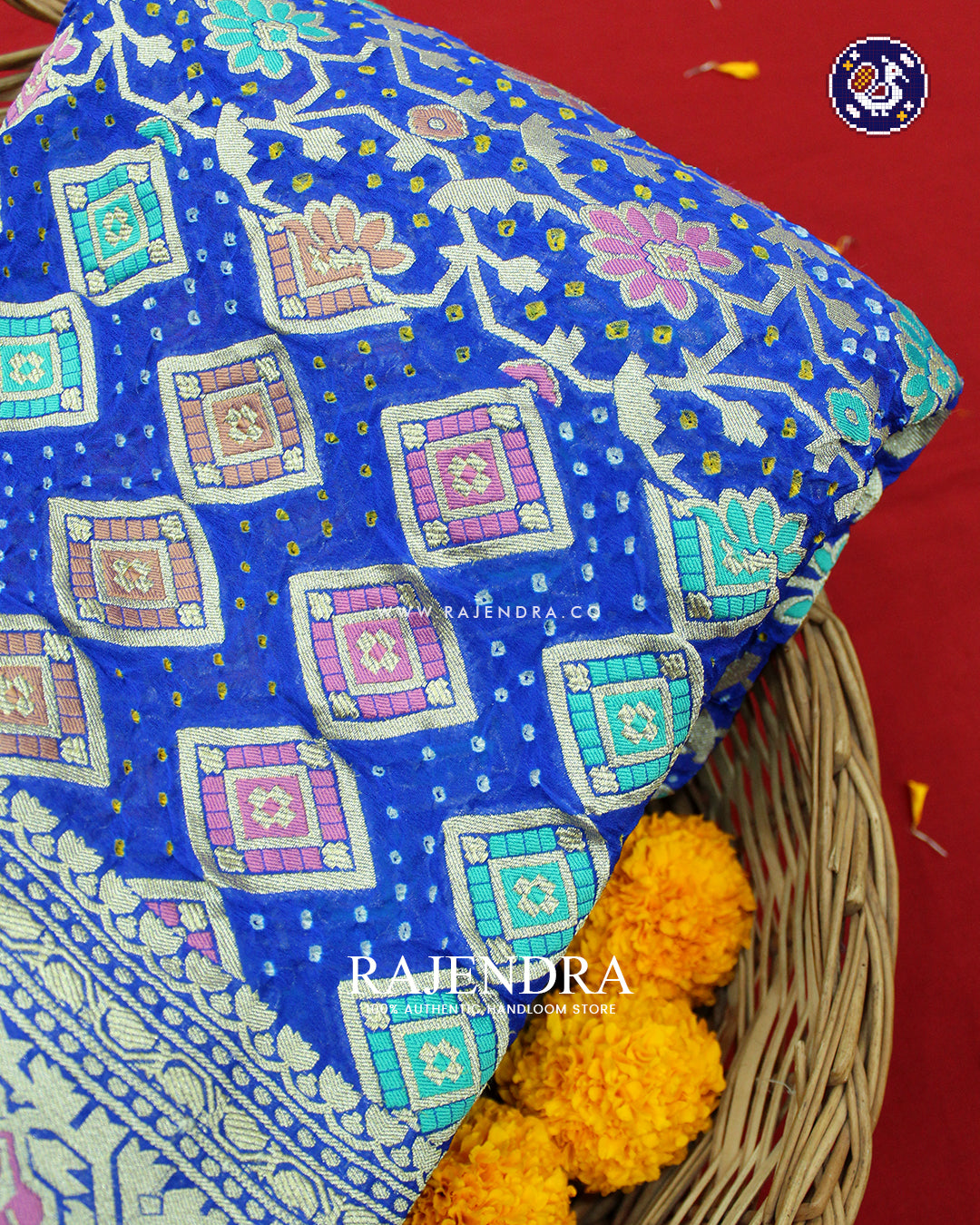 Traditional Meenakari Blue Pure Georgette Banarasi Bandhani Saree