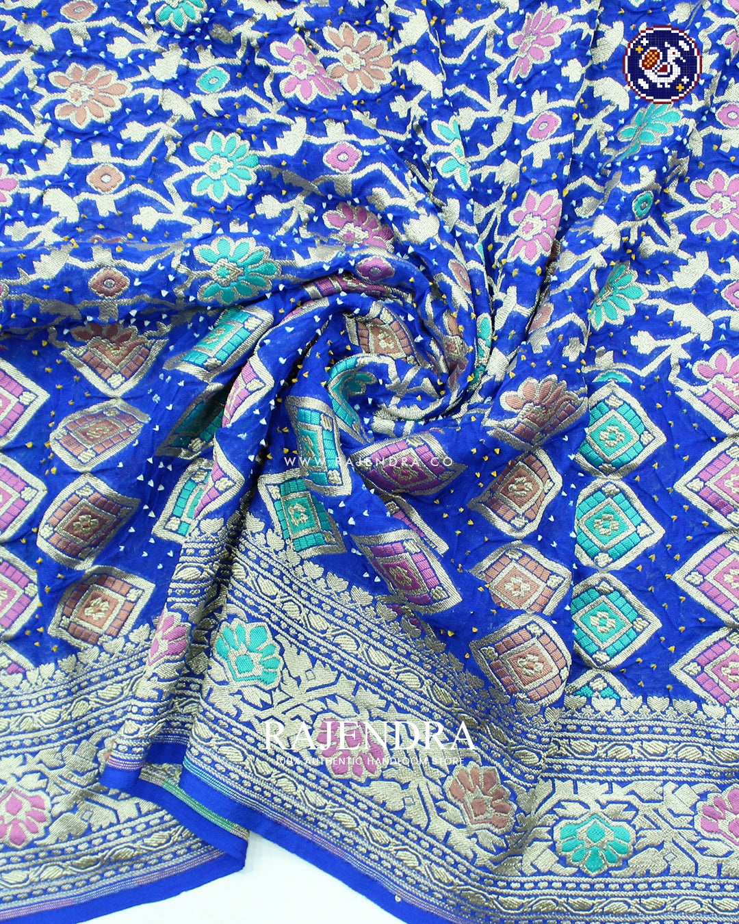 Traditional Meenakari Blue Pure Georgette Banarasi Bandhani Saree