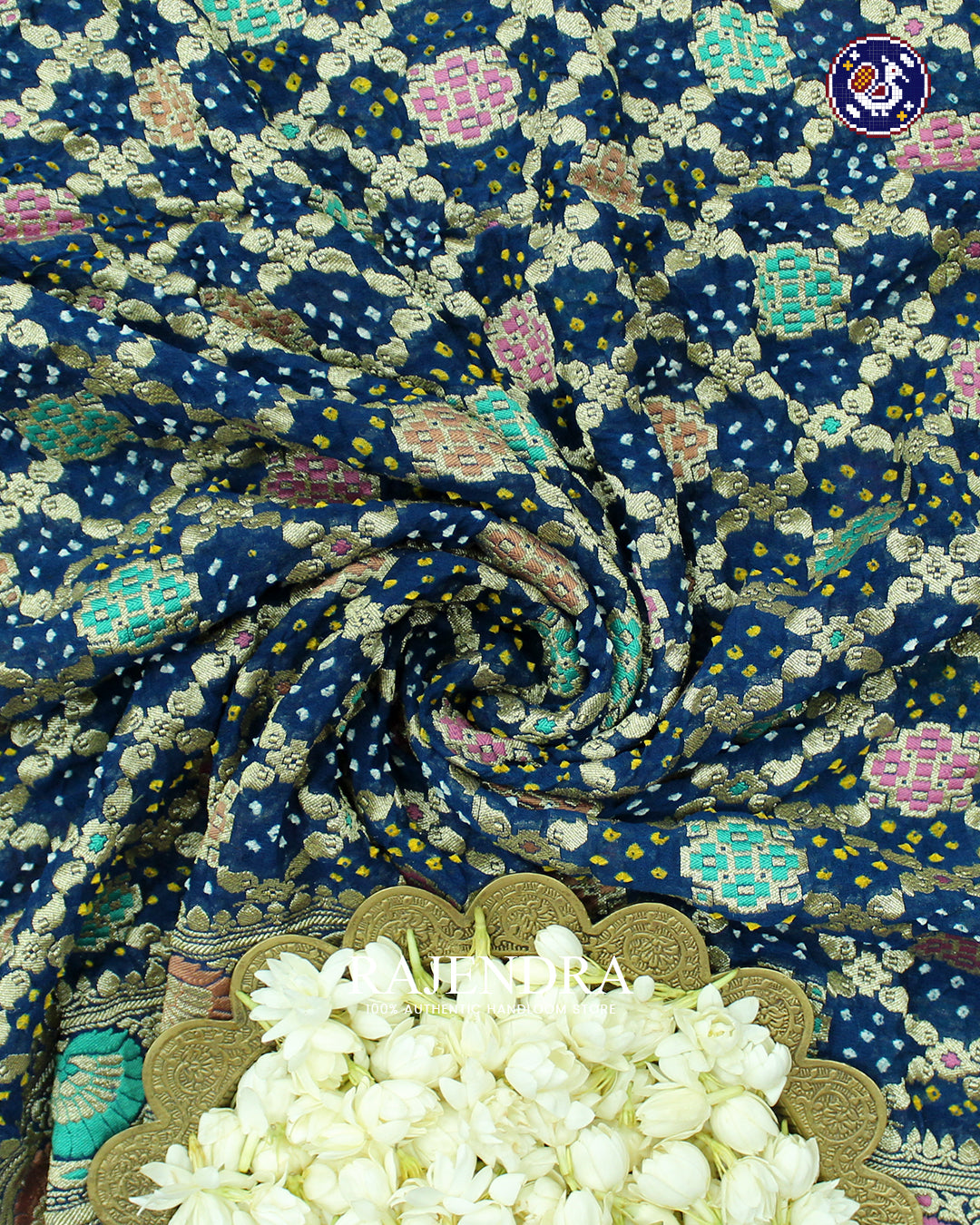 Traditional Meenakari Khadi Georgette Blue Banarasi Bandhani Saree