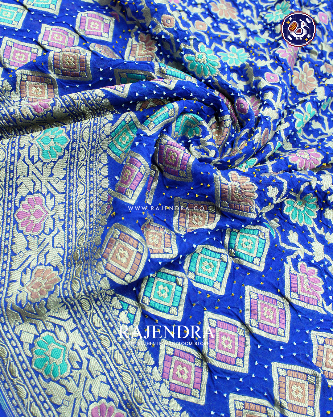 Traditional Meenakari Blue Pure Georgette Banarasi Bandhani Saree