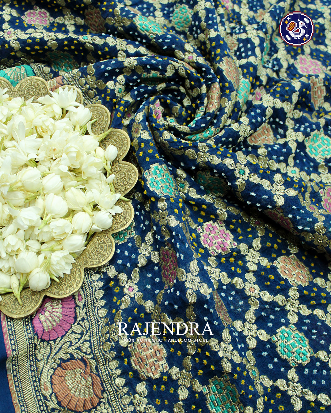 Traditional Meenakari Khadi Georgette Blue Banarasi Bandhani Saree